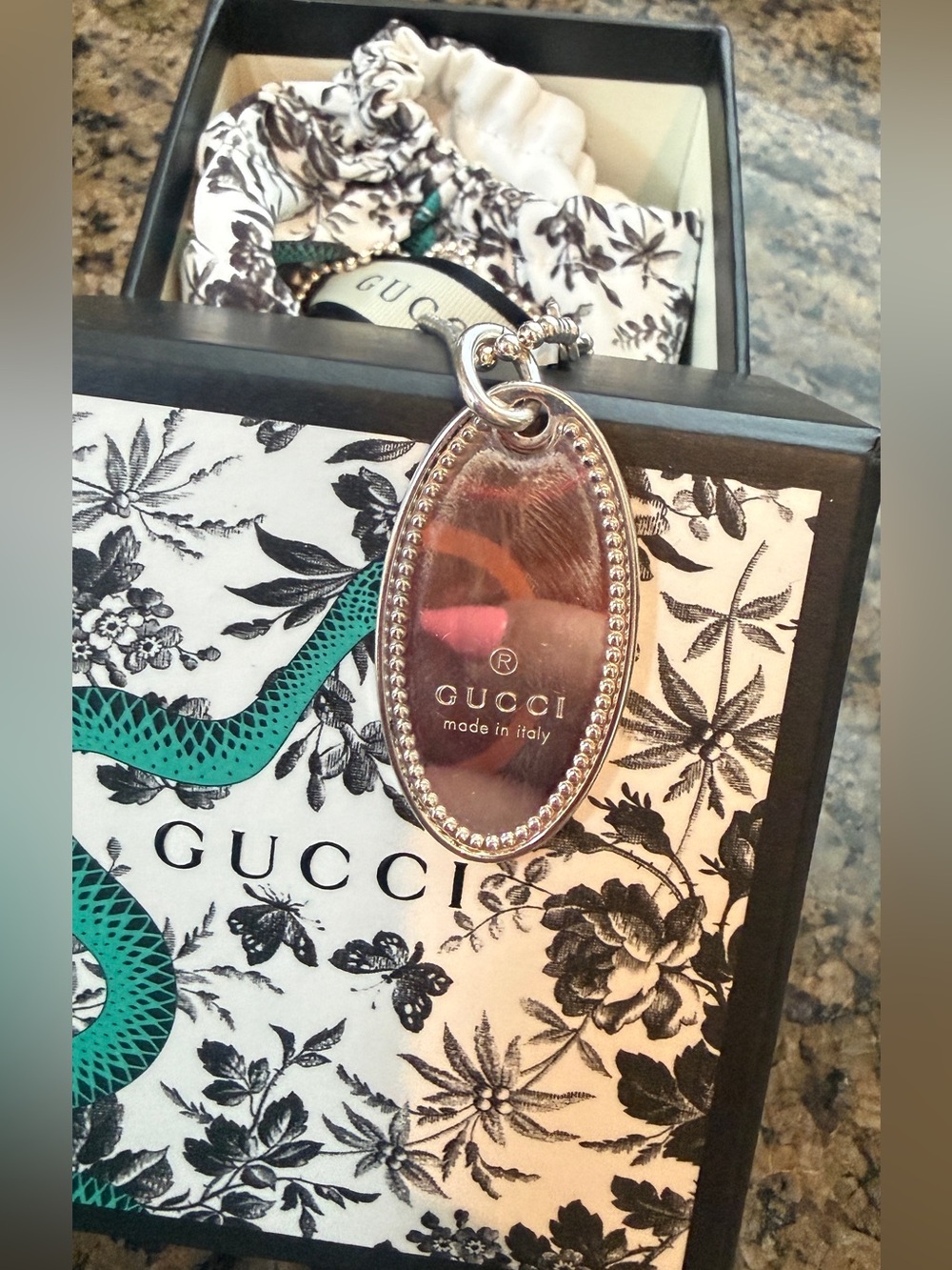 Authentic Gucci 925 Sterling Silver Oval Tag Pendant Necklace NWT
